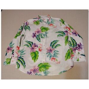 Tommy Bahama Womens L Large Linen Blend Tropical Floral‎ Button Down Shirt MM